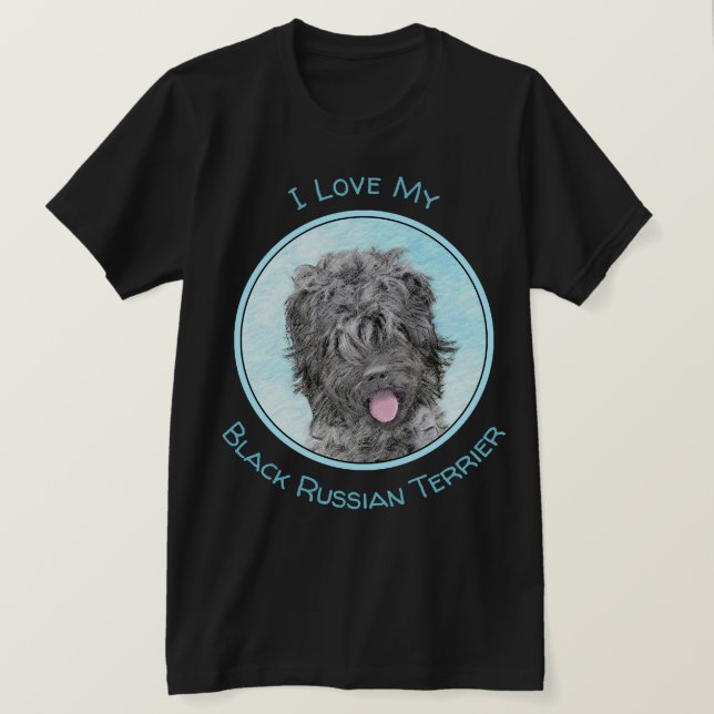 Black Russian Terrier Painting - Cute Original Dog T-Shirt (Design Front)