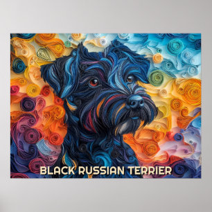 Black Russian Terrier Paper Quilling Art Portrait Poster