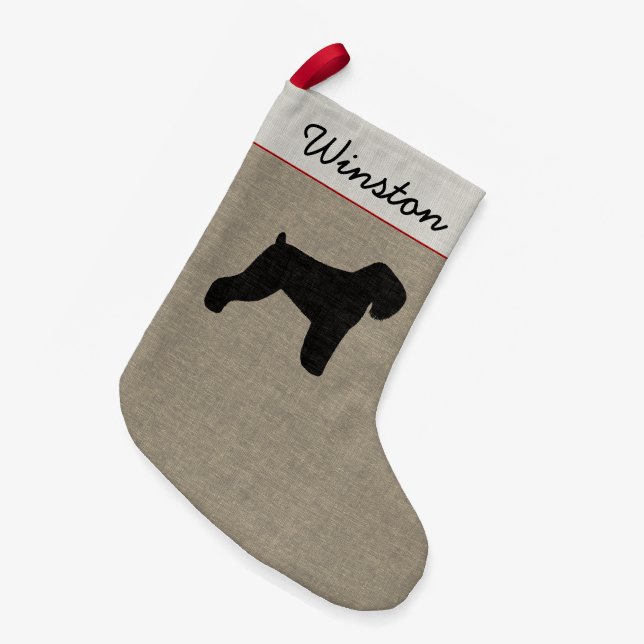 Black Russian Terrier Silhouette with Custom Text Small Christmas Stocking (Front (Hanging))