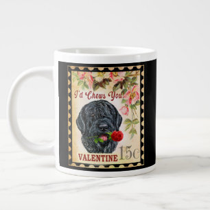 Black russian terrier Vintage Valentine With Rose Large Coffee Mug
