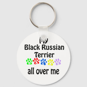 Black Russian Terrier Walks Design Key Ring