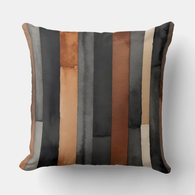 Black, rust, charcoal and bronze stripes cushion (Front)