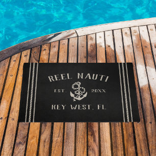 Black Rustic Anchor Personalised Boat Name Doormat