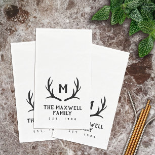 Black Rustic Antler Monogram Napkin