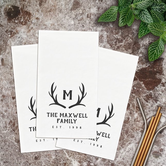 Black Rustic Antler Monogram Napkin (Creator Uploaded)