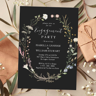 Black Rustic Boho Wildflower Engagement Party Invitation