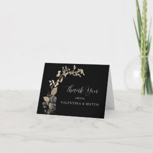 Black Rustic Botanical Leaves Wedding Thank You Ca