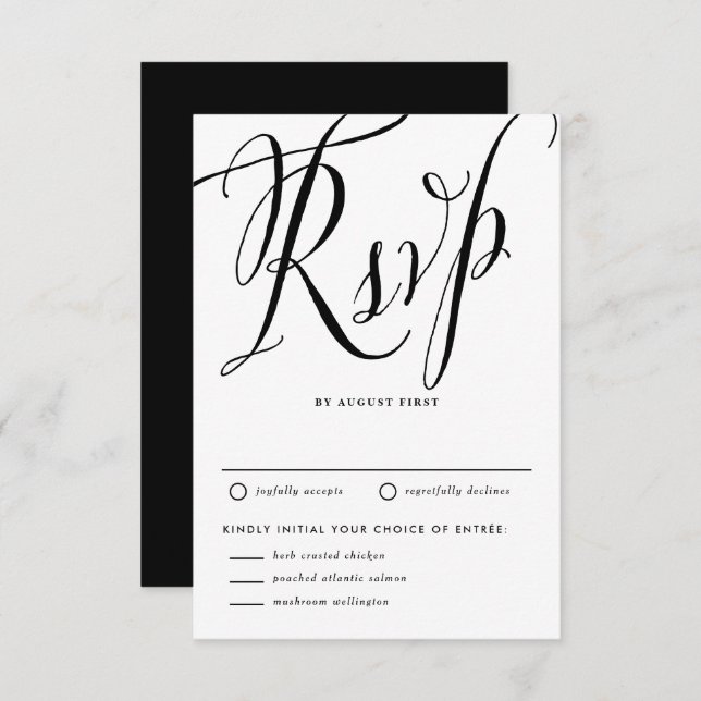 Black Rustic Calligraphy with Meal Choice RSVP Card (Front/Back)