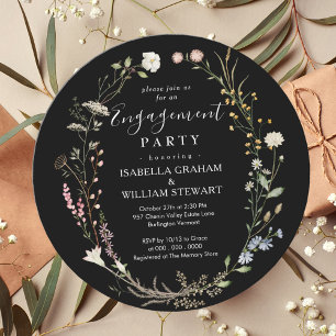 Black Rustic Chic Boho Wildflower Engagement Party Invitation