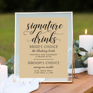 Black Rustic Chic Kraft Wedding Signature Drinks Poster