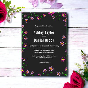 Black Rustic Colourful Roses Boho Floral Wedding Invitation