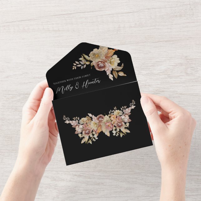 Black Rustic Floral All in One Wedding Invite (Opening)