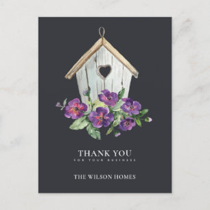 BLACK RUSTIC FLORAL BIRDHOUSE REALTOR THANK YOU ANNOUNCEMENT POSTCARD