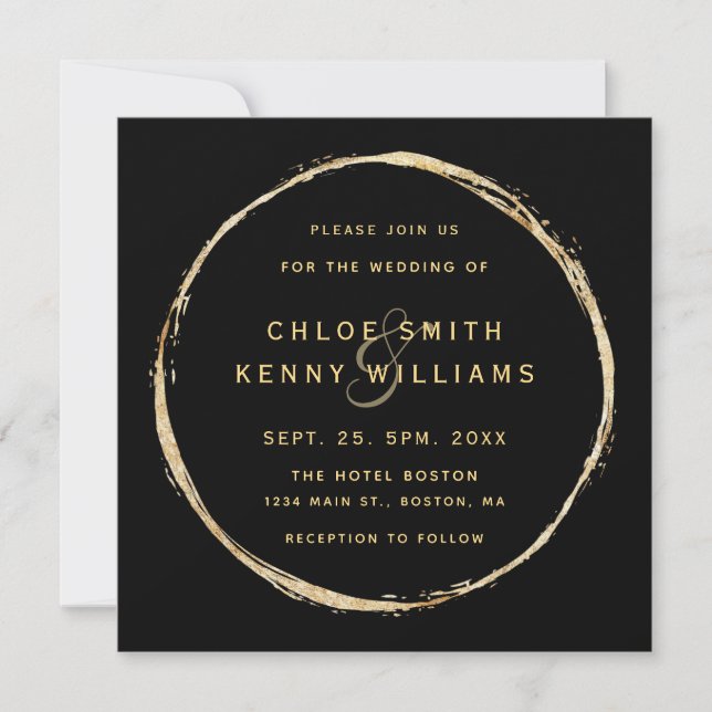 Black Rustic Gold Circle Ampersand Wedding Square Invitation (Front)