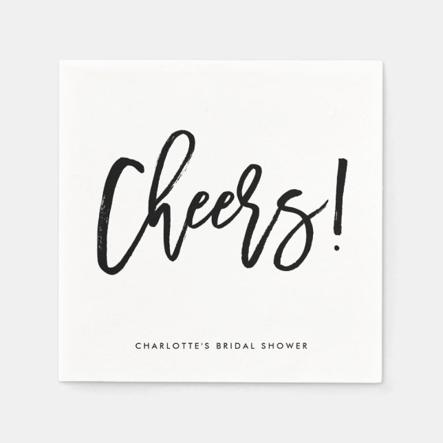 Black Rustic Hand Lettering Cheers Wedding Napkin (Front)