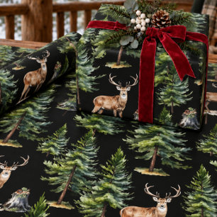 Black Rustic Stag In The Forest Wrapping Paper