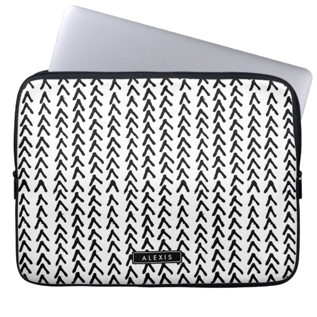 Black Rustic Tribal Pattern Personalised Laptop Sleeve (Front)