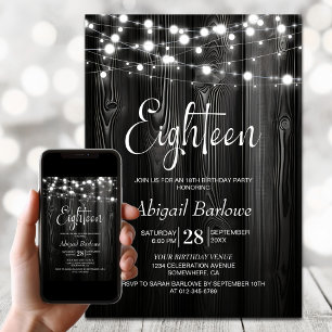 Black Rustic Wood 18th Birthday Party Invitation