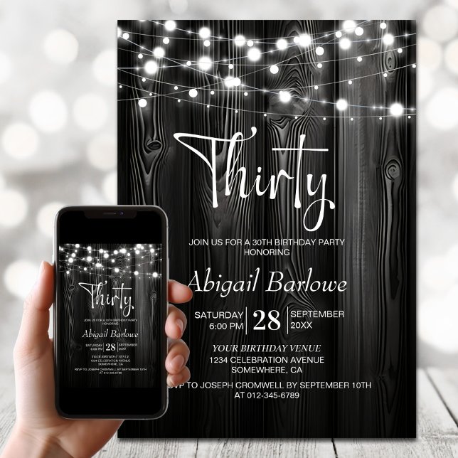 Black Rustic Wood 30th Birthday Party Invitation (Creator Uploaded)