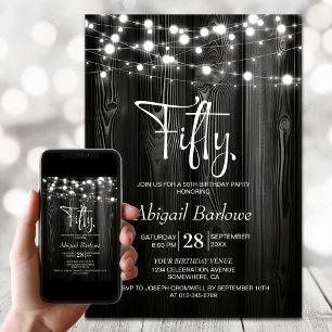 Black Rustic Wood 50th Birthday Party Invitation