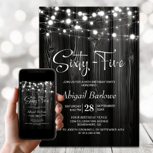 Black Rustic Wood 65th Birthday Party Invitation