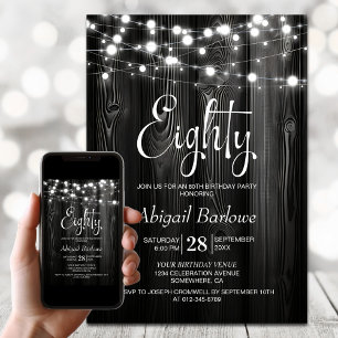Black Rustic Wood 80th Birthday Party Invitation