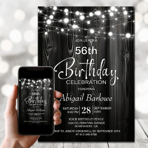 Black Rustic Wood Birthday Party Invitation