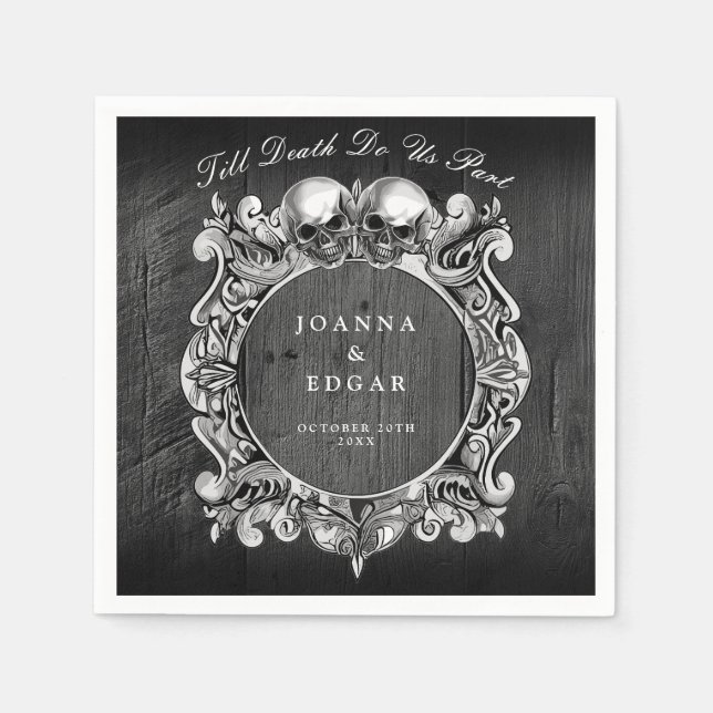 Black Rustic Wood Skulls Gothic Wedding Napkin (Front)