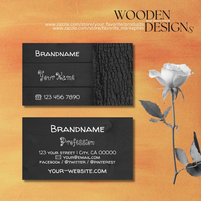 Black Rustic Wooden Boards Tree Bark Wood Grain Business Card (Creator Uploaded)