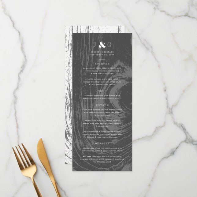 Black Rustic Woodgrain Simple Chic Winter Wedding Menu (Front/Back In Situ)