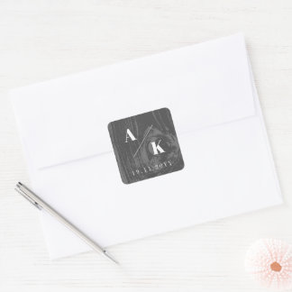 Black Rustic Woodgrain Texture Chic Winter Wedding Square Sticker