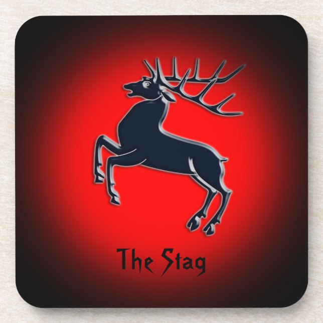 Black Rutting Stag on red spotlight effect Coaster (Front)