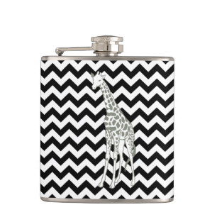 Black Safari Chevron with Pop Art Giraffe Hip Flask