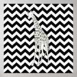 Black Safari Chevron with Pop Art Giraffe Poster<br><div class="desc">Mod Chevron pattern in Emporio Moffa's Safari Moods colour palette,  with pop art giraffe on one side.</div>