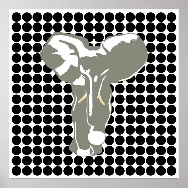 Black Safari Dot with Pop Art Elephant Poster (Front)