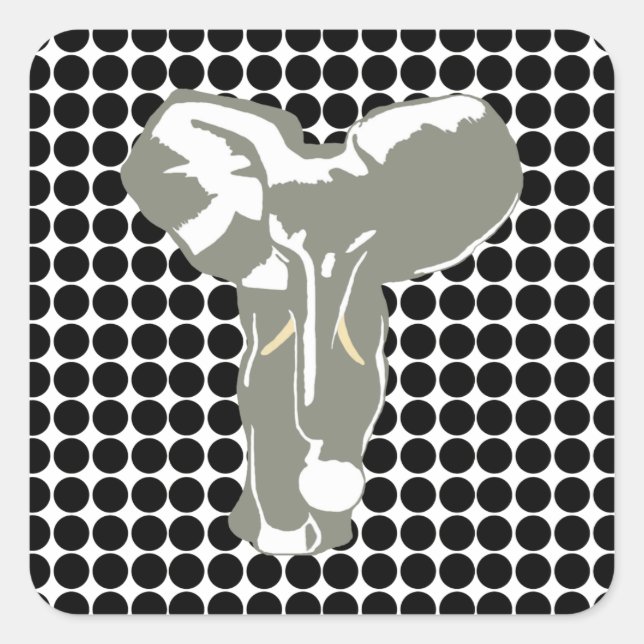 Black Safari Dot with Pop Art Elephant Square Sticker (Front)