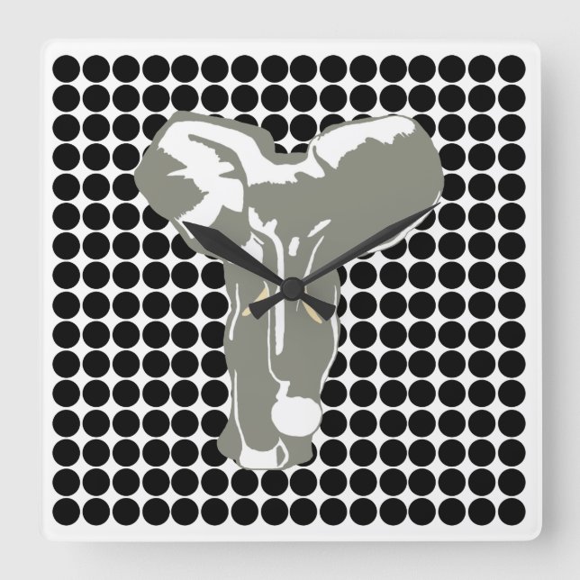 Black Safari Dot with Pop Art Elephant Square Wall Clock (Front)