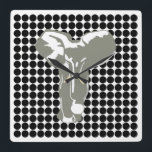 Black Safari Dot with Pop Art Elephant Square Wall Clock<br><div class="desc">Mod polka dot pattern in Emporio Moffa's "Safari" colour palette with Pop Art Elephant design on front and plain dots on back.</div>