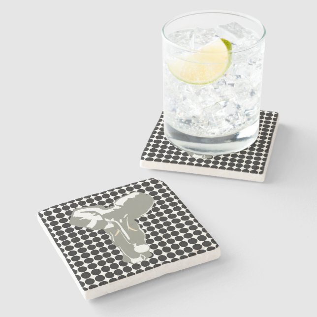 Black Safari Dot with Pop Art Elephant Stone Coaster (Side)