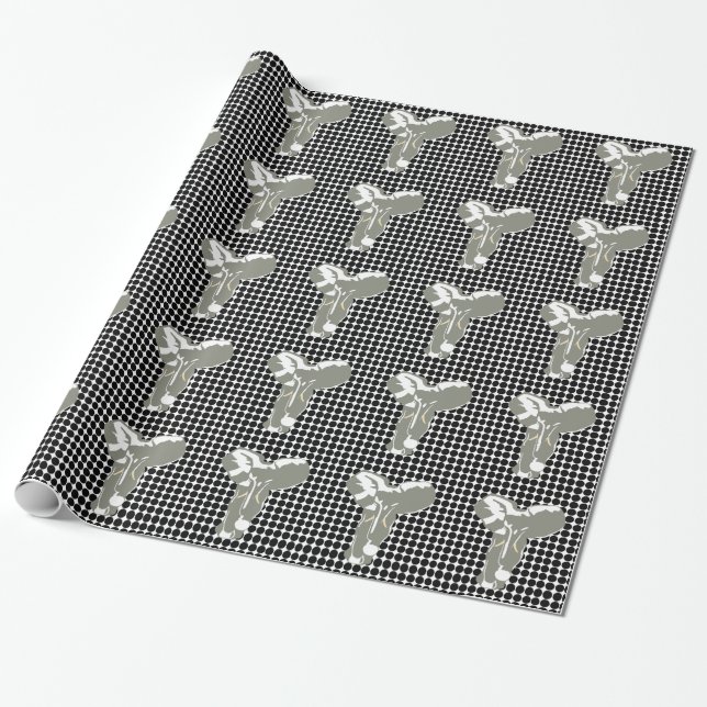 Black Safari Dot with Pop Art Elephant Wrapping Paper (Unrolled)