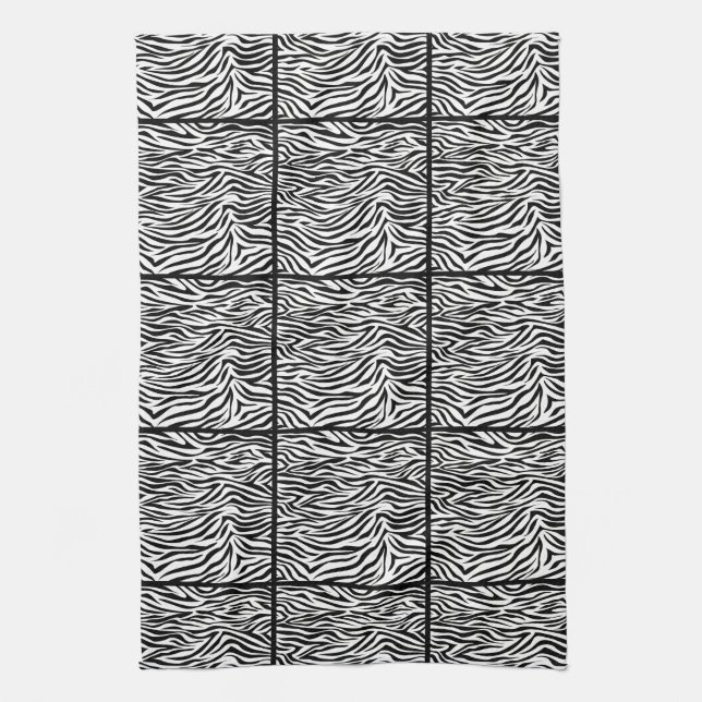 Black Safari Zebra, tiled design Tea Towel (Vertical)