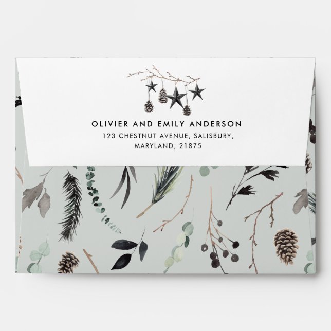 Black sage green modern scandi elegant script enve envelope (Back (Top Flap))