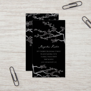 Black Sakura Cherry Blossoms Flowers Oriental Zen Business Card