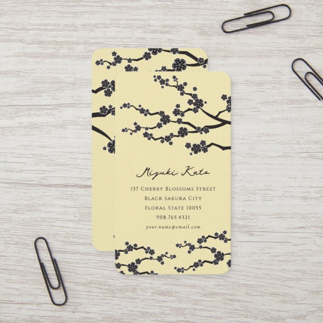 Black Sakura Cherry Blossoms Flowers Oriental Zen Business Card (Front/Back In Situ)