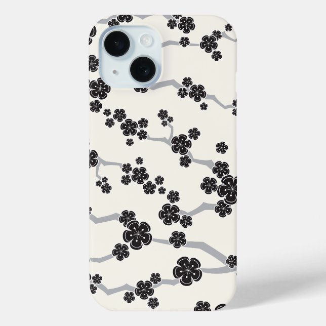 Black Sakura Cherry Blossoms Flowers Oriental Zen Case-Mate iPhone Case (Back)