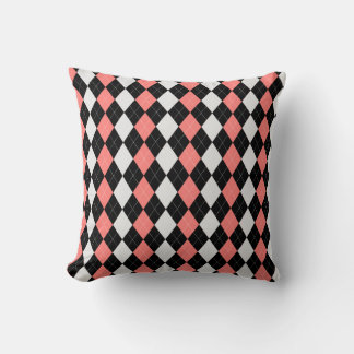Black & SALMON PINK Diamonds ARGYLE Pattern Cushion
