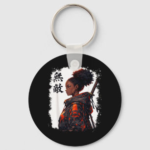 Black Samurai Girl Anime Warrior Afro African Key Ring