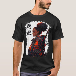 Black samurai girl anime warrior afro african T-Shirt