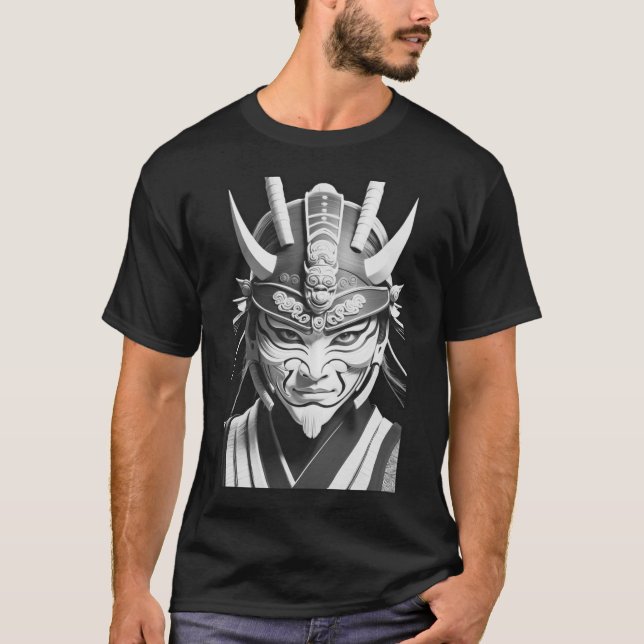 Black Samurai Mask Graphic Tee Black T-Shirt (Front)