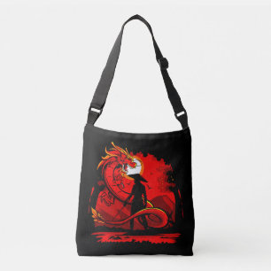 Black Samurai Red Dragon Japanese Style Artwork Crossbody Bag